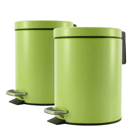 SOGA 2X 7L Foot Pedal Stainless Steel Rubbish Recycling Garbage Waste Trash Bin Round Green - Cafe Supply