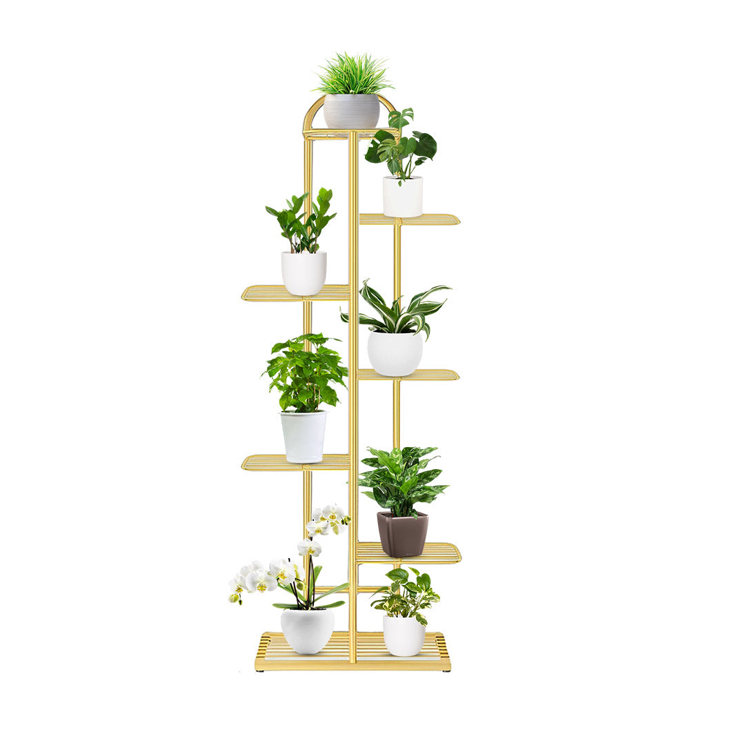 SOGA 7 Tier 8 Pots Gold Metal Plant Stand Flowerpot Display Shelf Rack Indoor Home Office Decor - Cafe Supply