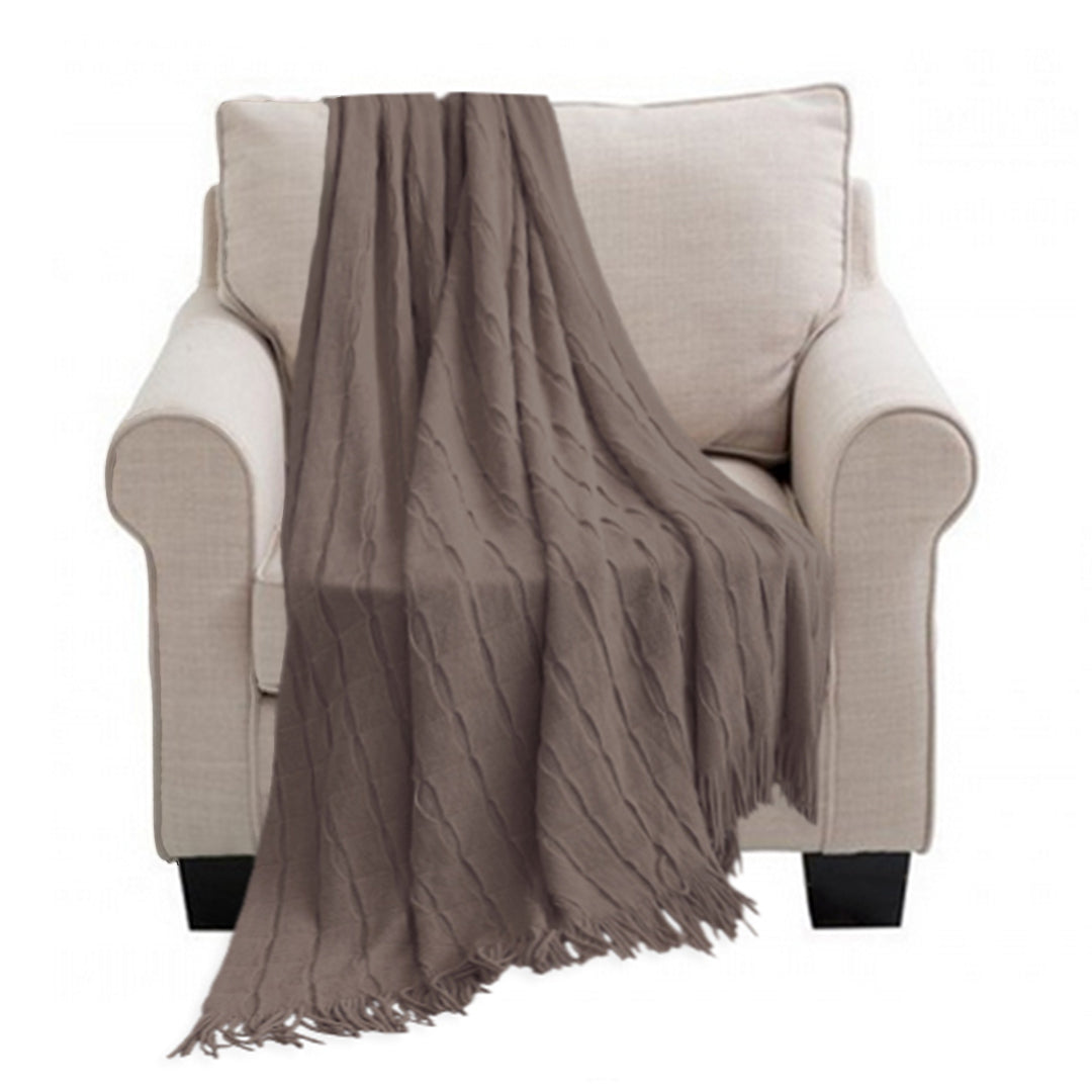 SOGA Coffee Textured Knitted Throw Blanket Warm Cozy Woven Cover Couch Bed Sofa Home Decor with Tassels - Cafe Supply