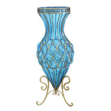 SOGA 67cm Blue Glass Tall Floor Vase with Metal Flower Stand - Cafe Supply