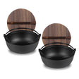 SOGA 2X 29cm Cast Iron Japanese Style Sukiyaki Tetsu Nabe Shabu Hot Pot with Wooden Lid - Cafe Supply