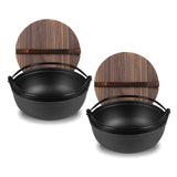 SOGA 2X 29cm Cast Iron Japanese Style Sukiyaki Tetsu Nabe Shabu Hot Pot with Wooden Lid - Cafe Supply