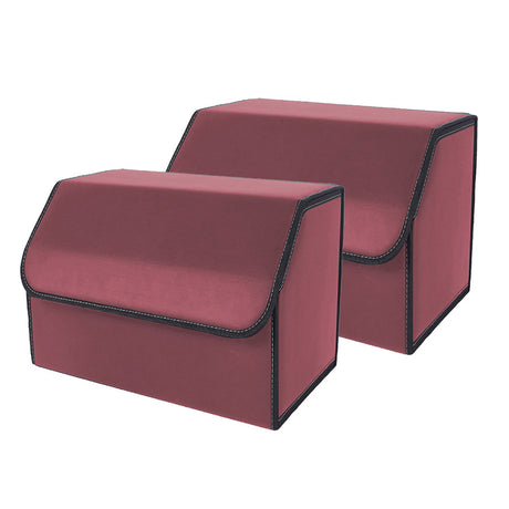 SOGA 2X Leather Car Boot Collapsible Foldable Trunk Cargo Organizer Portable Storage Box Red Medium - Cafe Supply