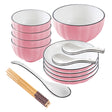 SOGA Pink Japanese Style Ceramic Dinnerware Crockery Soup Bowl Plate Server Kitchen Home Decor Set of 9 - Cafe Supply