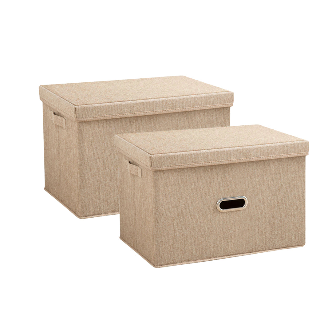 SOGA 2X Beige Small Foldable Canvas Storage Box Cube Clothes Basket Organiser Home Decorative Box - Cafe Supply