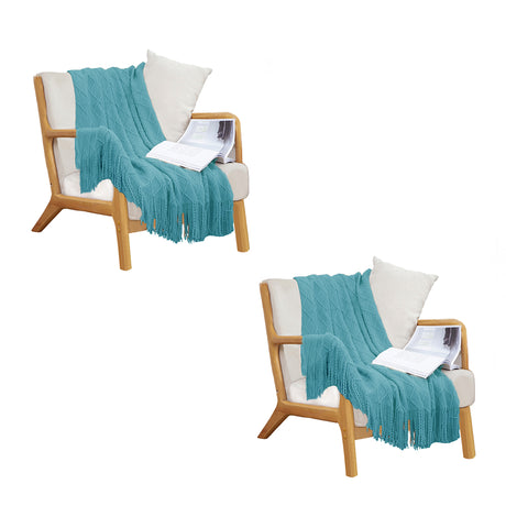 SOGA 2X Teal Diamond Pattern Knitted Throw Blanket Warm Cozy Woven Cover Couch Bed Sofa Home Decor with Tassels - Cafe Supply