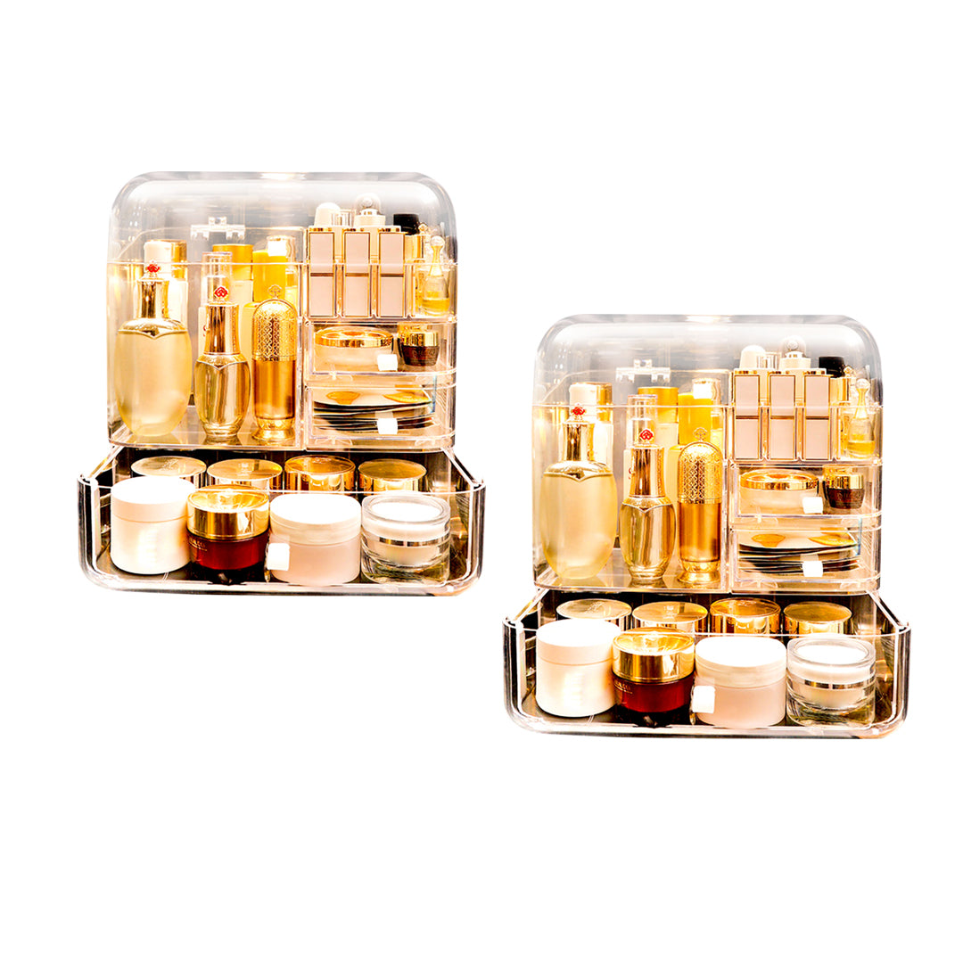 SOGA 2X Transparent Cosmetic Storage Box Clear Makeup Skincare Holder with Lid Drawers Waterproof  Dustproof Organiser - Cafe Supply