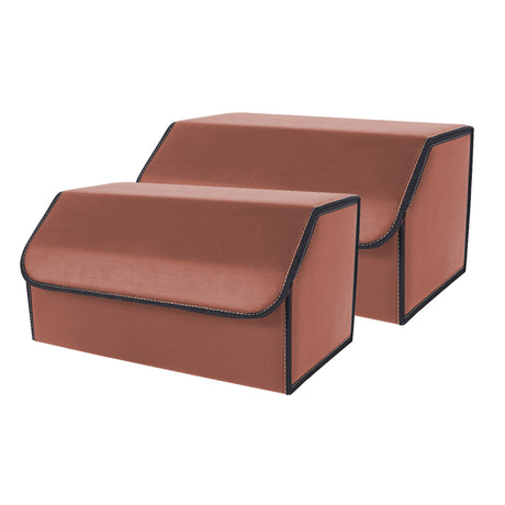 SOGA 2X Leather Car Boot Collapsible Foldable Trunk Cargo Organizer Portable Storage Box Coffee Large - Cafe Supply