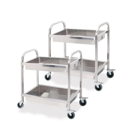 SOGA 2X 2 Tier 75x40x83cm Stainless Steel Kitchen Trolley Bowl Collect Service Food Cart Small - Cafe Supply