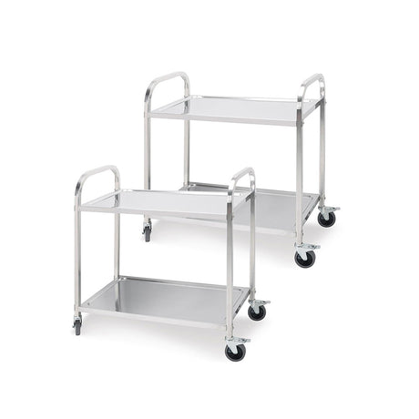 SOGA 2X 2 Tier 75x40x83.5cm Stainless Steel Kitchen Dinning Food Cart Trolley Utility Small - Cafe Supply