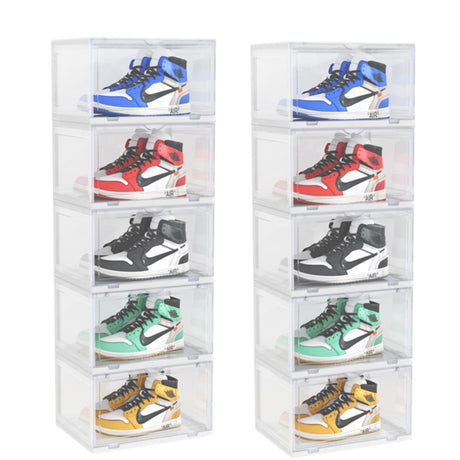SOGA 2X 5 Tier Transparent Portable Shoe Organiser Sneaker Footwear Folding Plastic Bin Stackable Storage Box with Magnetic Door - Cafe Supply