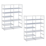 SOGA 2X 12-Shelf Tier Shoe Storage Shelf Space-Saving Caddy Rack Organiser with Side Hooks White - Cafe Supply