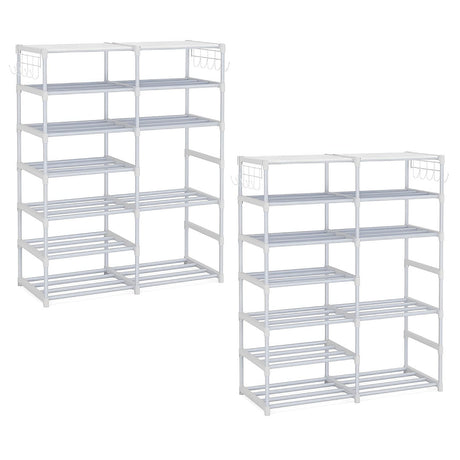 SOGA 2X 12-Shelf Tier Shoe Storage Shelf Space-Saving Caddy Rack Organiser with Side Hooks White - Cafe Supply