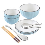 SOGA Blue Japanese Style Ceramic Dinnerware Crockery Soup Bowl Plate Server Kitchen Home Decor Set of 7 - Cafe Supply