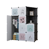 SOGA 10 Cubes Black Portable Wardrobe Divide-Grid Modular Storage Organiser Foldable Closet with Doors - Cafe Supply