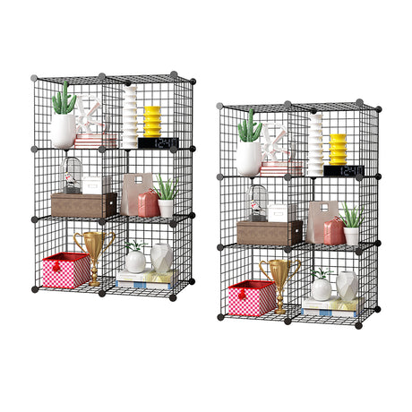 SOGA 2X Black Portable 6-Cube Storage Organiser Foldable DIY Modular Grid Space Saving Shelf - Cafe Supply