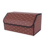 SOGA Leather Car Boot Collapsible Foldable Trunk Cargo Organizer Portable Storage Box Coffee/Gold Stitch Large - Cafe Supply