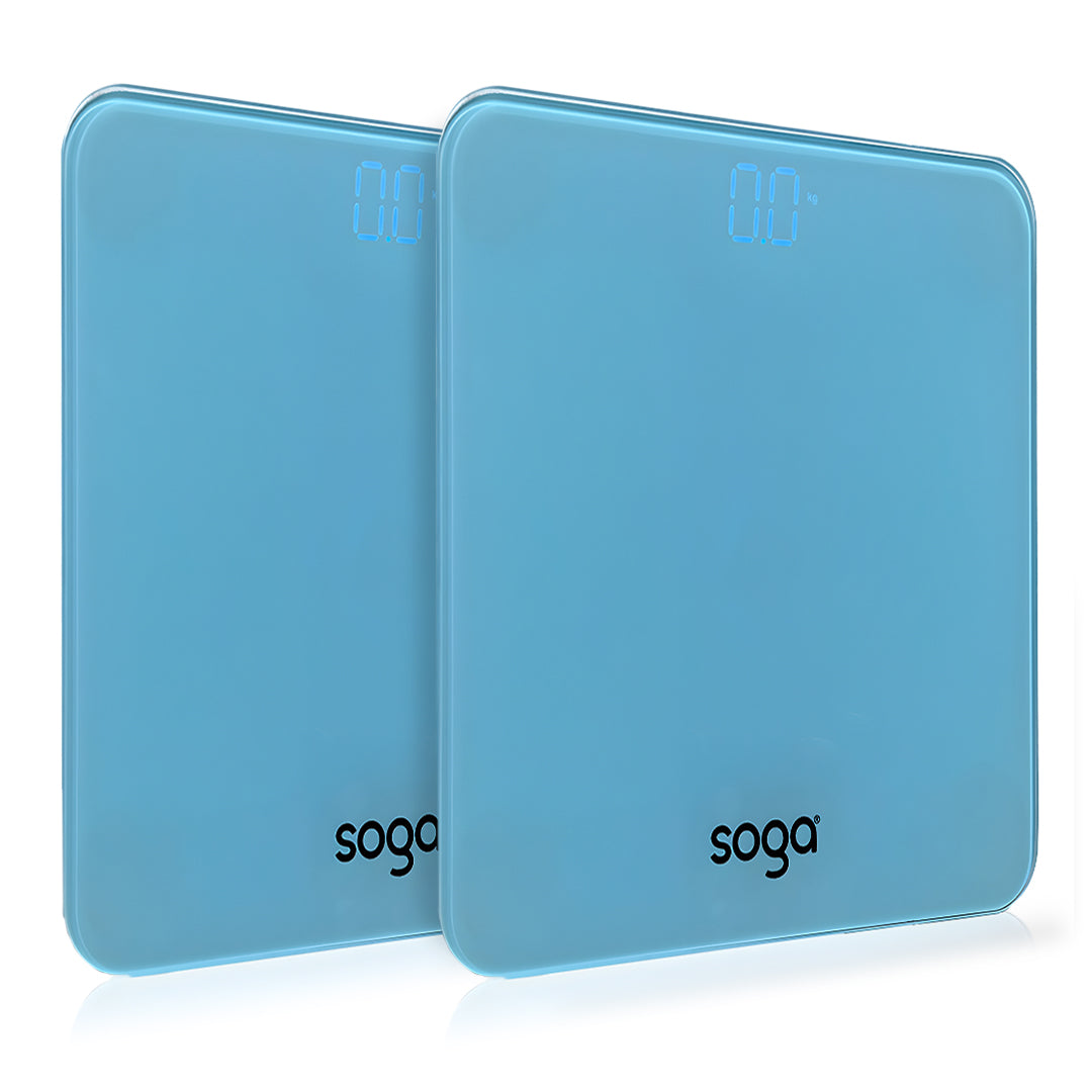 SOGA 2X 180kg Digital Fitness Weight Bathroom Gym Body Glass LCD Electronic Scales Blue - Cafe Supply