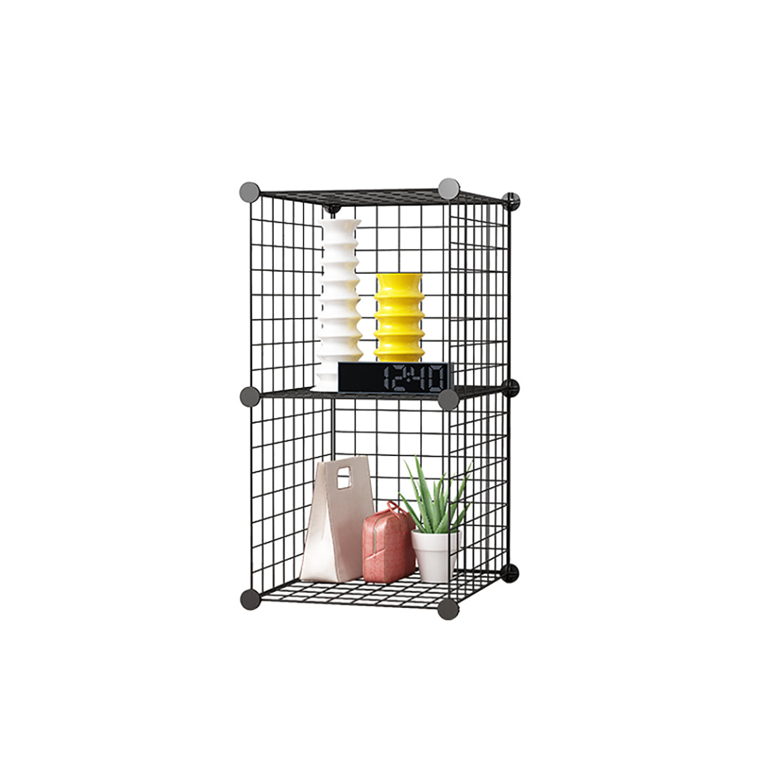 SOGA Black Portable 2 Tier Cube Storage Organiser Foldable DIY Modular Grid Space Saving Shelf - Cafe Supply