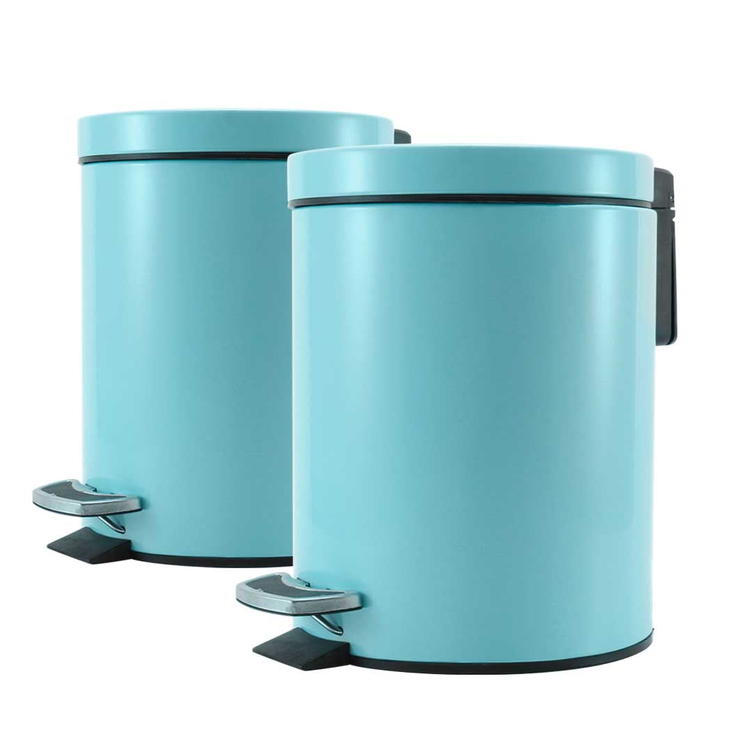 SOGA 2X 7L Foot Pedal Stainless Steel Rubbish Recycling Garbage Waste Trash Bin Round Blue - Cafe Supply
