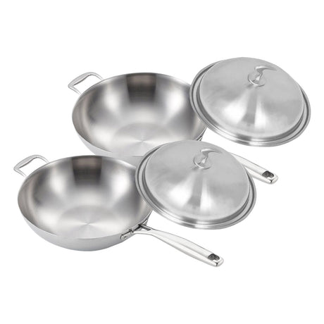 SOGA 2X 18/10 Stainless Steel Fry Pan 36cm Frying Pan Top Grade Skillet with Helper Handle and Lid - Cafe Supply
