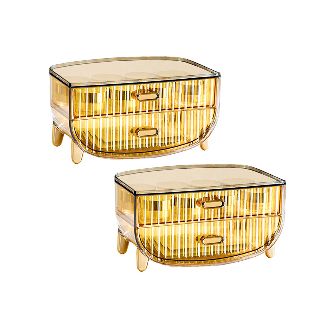 SOGA 2X 2 Tier Golden Yellow Multifunctional Countertop Cosmetic Storage Makeup Skincare Holder Jewelry Cabinet Bathroom Desk Drawer Vanity Organiser - Cafe Supply