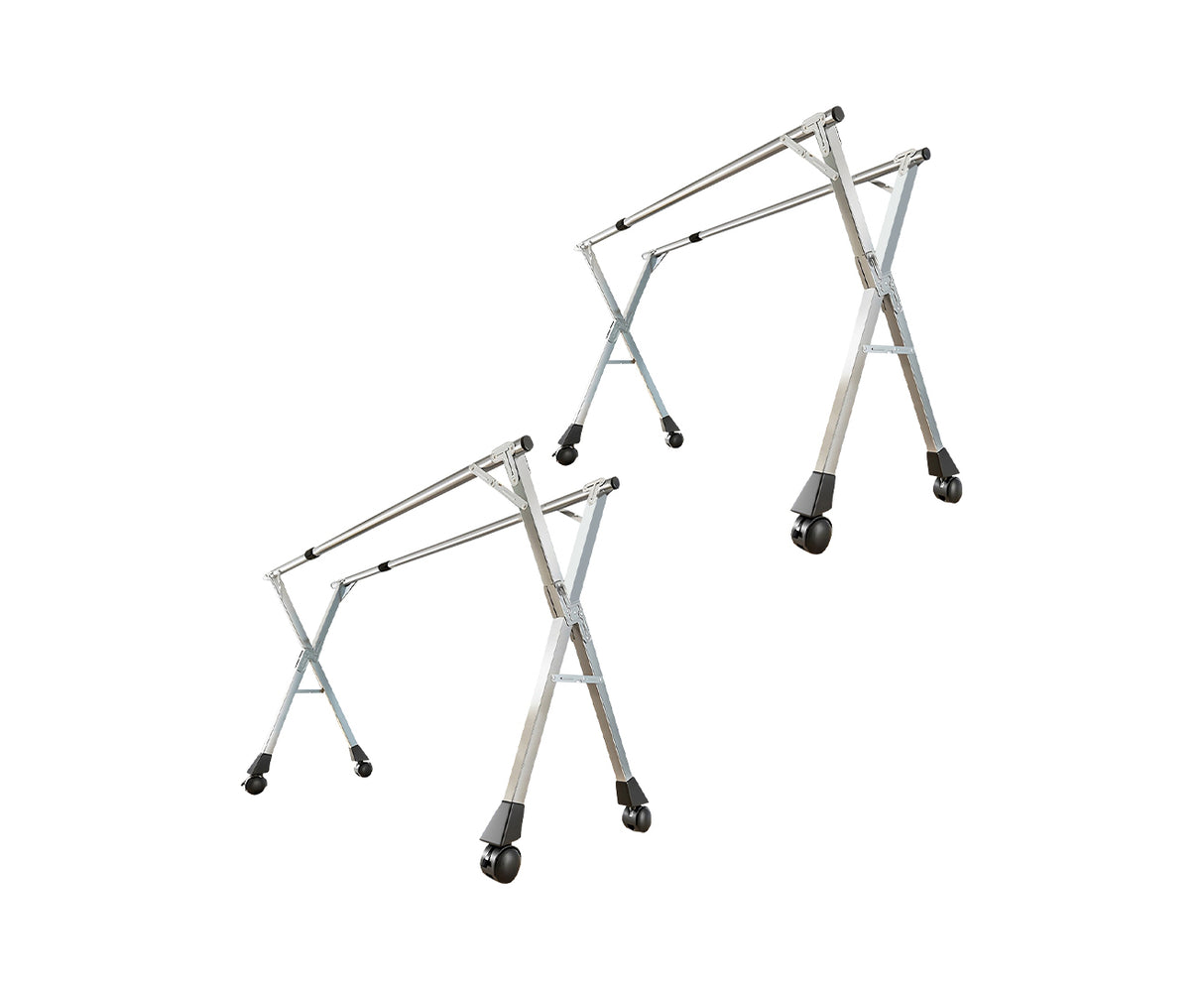 SOGA 2X 1.6m Portable Standing Clothes Drying Rack Foldable Space-Saving Laundry Holder with Wheels - Cafe Supply