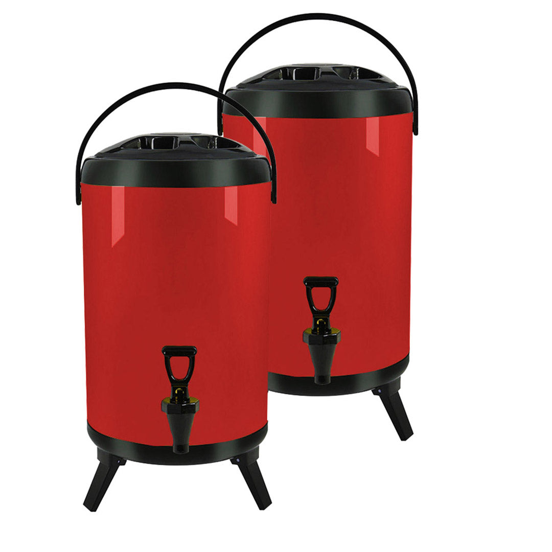 SOGA 2X 14L Stainless Steel Insulated Milk Tea Barrel Hot and Cold Beverage Dispenser Container with Faucet Red - Cafe Supply