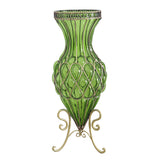 SOGA 67cm Green Glass Tall Floor Vase with Metal Flower Stand - Cafe Supply