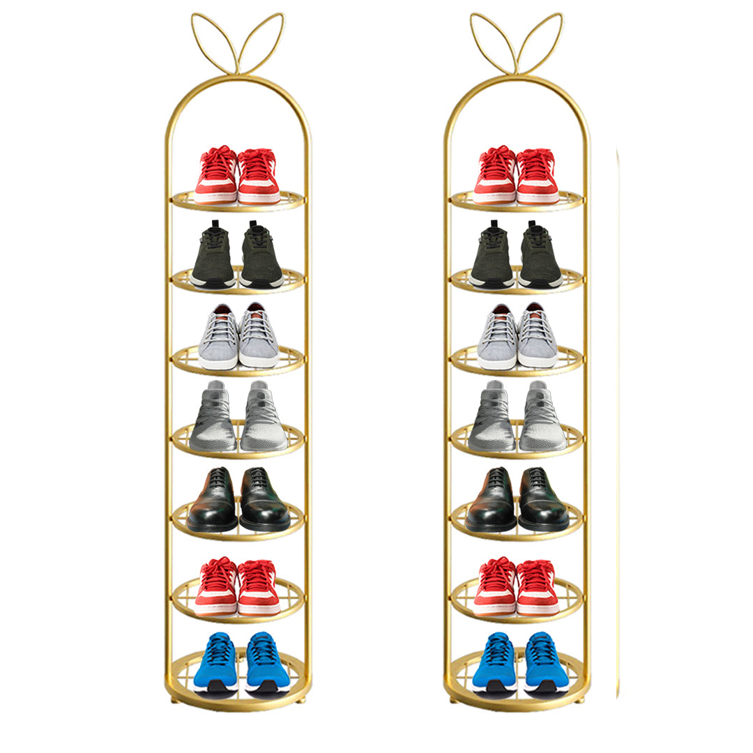 SOGA 2X 7 Tier Bunny Ears Shape  Gold Plated Metal Shoe Organizer Space Saving Portable Footwear Storage Shelf - Cafe Supply