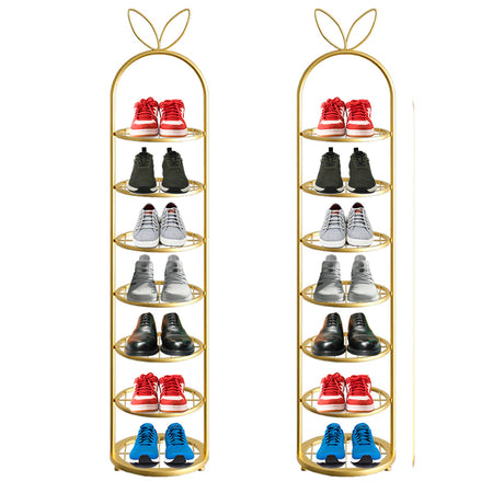 SOGA 2X 7 Tier Bunny Ears Shape  Gold Plated Metal Shoe Organizer Space Saving Portable Footwear Storage Shelf - Cafe Supply