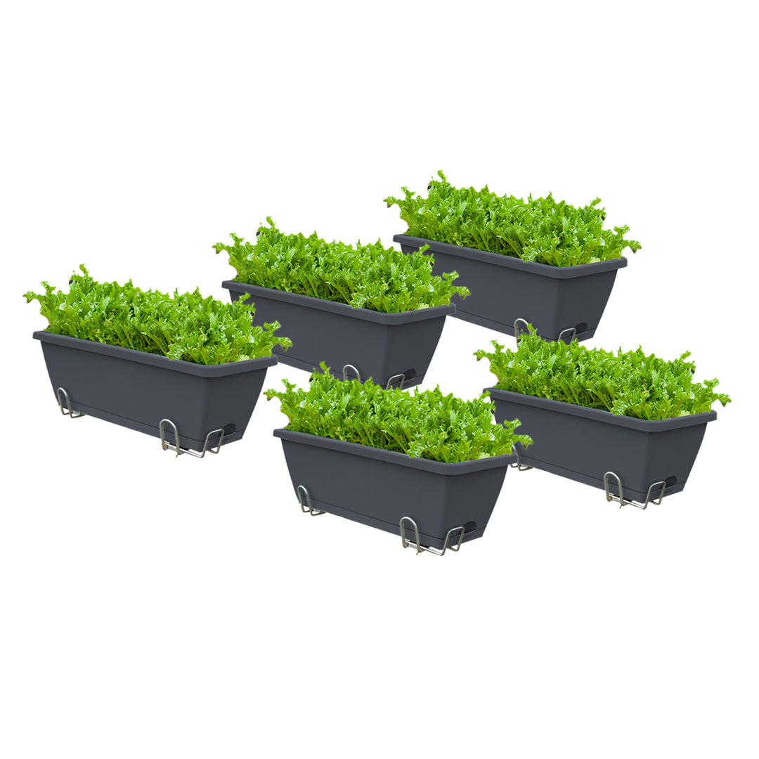 SOGA 49.5cm Black Rectangular Planter Vegetable Herb Flower Outdoor Plastic Box with Holder Balcony Garden Decor Set of 5 - Cafe Supply