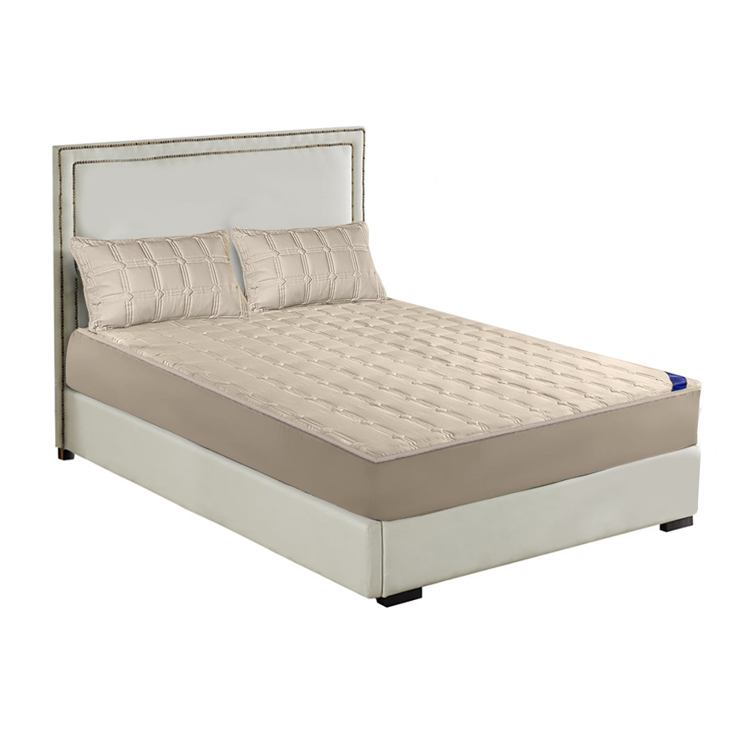 SOGA Beige 153cm Wide Mattress Cover Thick Quilted Stretchable Bed Spread Sheet Protector with Pillow Covers - Cafe Supply
