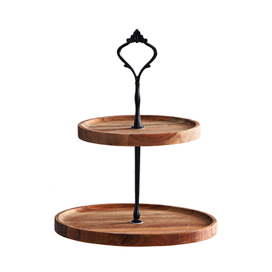 SOGA 15cm 2 Tier  Brown Round Wooden Acacia Dessert Tray Cake Snacks Cupcake Stand Buffet Serving Countertop Decor - Cafe Supply