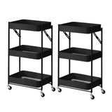 SOGA 2X 3 Tier Steel Black Foldable Kitchen Cart Multi-Functional Shelves Portable Storage Organizer with Wheels - Cafe Supply
