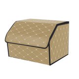 SOGA Leather Car Boot Collapsible Foldable Trunk Cargo Organizer Portable Storage Box Beige/Gold Stitch Medium - Cafe Supply