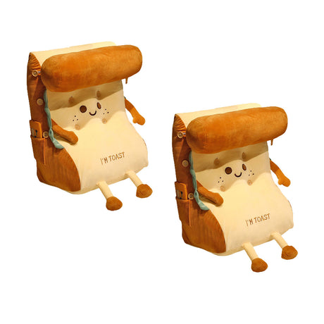 SOGA 2X Smiley Face Toast Bread Wedge Cushion Stuffed Plush Cartoon Back Support Pillow Home Decor - Cafe Supply