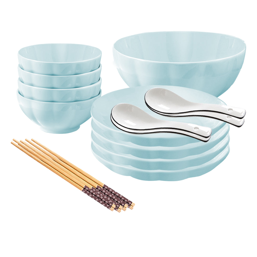 SOGA Light Blue Japanese Style Ceramic Dinnerware Crockery Soup Bowl Plate Server Kitchen Home Decor Set of 9 - Cafe Supply
