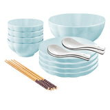 SOGA Light Blue Japanese Style Ceramic Dinnerware Crockery Soup Bowl Plate Server Kitchen Home Decor Set of 9 - Cafe Supply