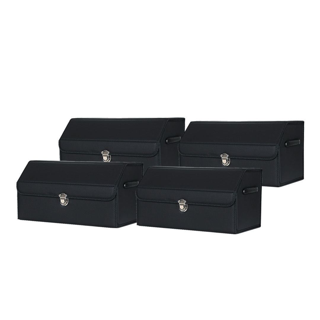 SOGA 4X Leather Car Boot Collapsible Foldable Trunk Cargo Organizer Portable Storage Box With Lock Black Medium - Cafe Supply