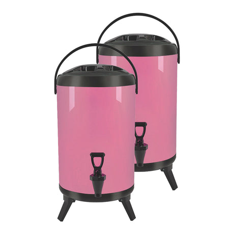 SOGA 2X 8L Stainless Steel Insulated Milk Tea Barrel Hot and Cold Beverage Dispenser Container with Faucet Pink - Cafe Supply