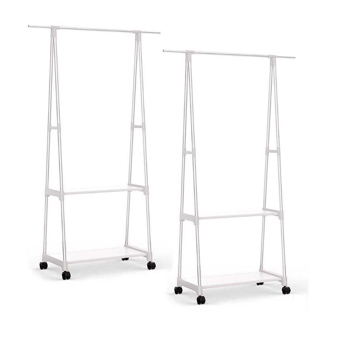 SOGA 2X 2-in-1 Organiser Clothes Shoe Rack Space-Saving Triangular Storage with Wheels White - Cafe Supply