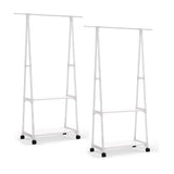 SOGA 2X 2-in-1 Organiser Clothes Shoe Rack Space-Saving Triangular Storage with Wheels White - Cafe Supply