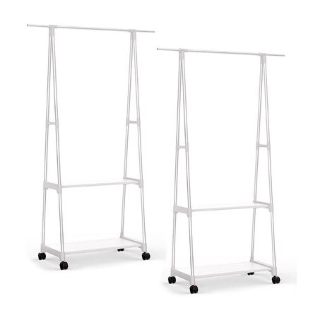 SOGA 2X 2-in-1 Organiser Clothes Shoe Rack Space-Saving Triangular Storage with Wheels White - Cafe Supply