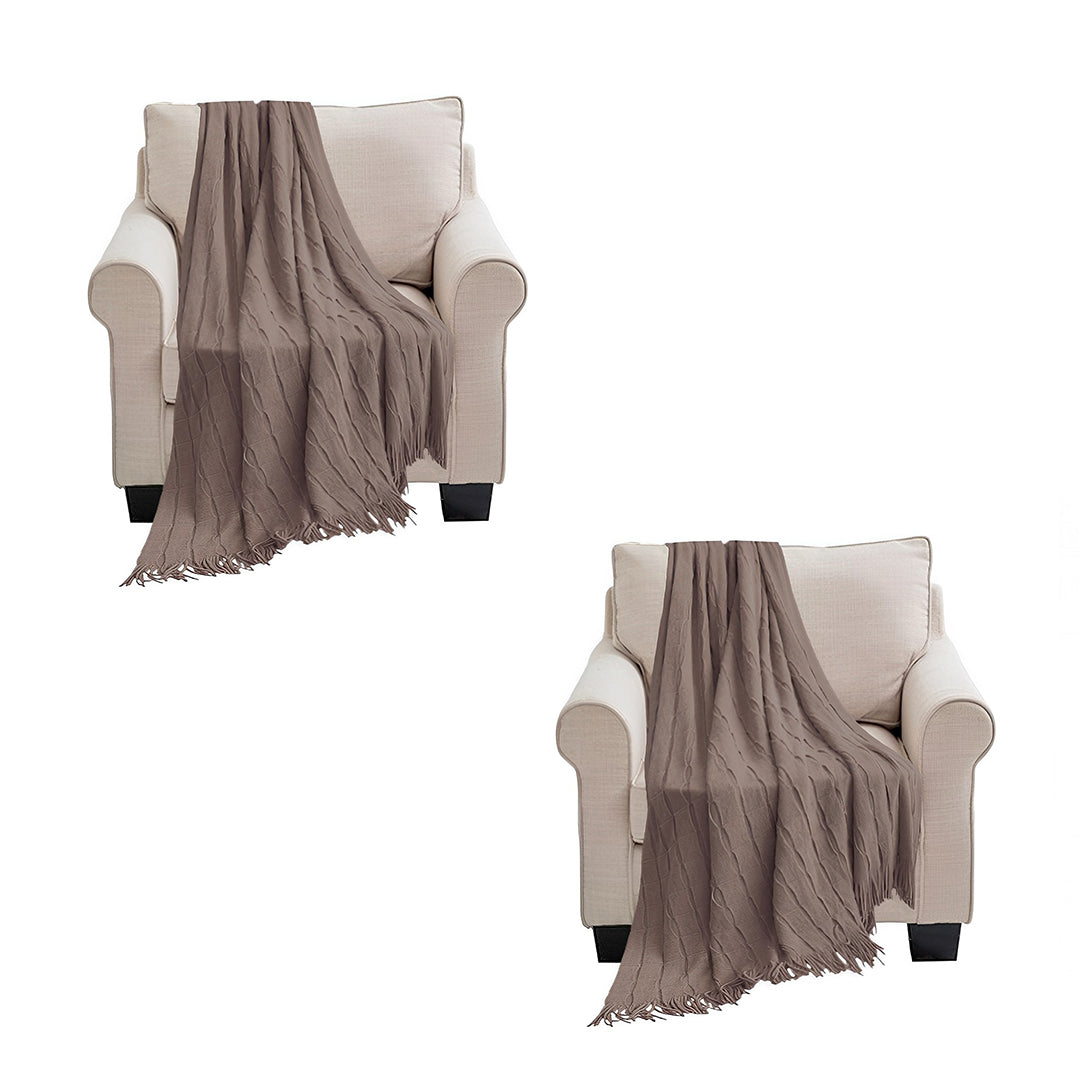 SOGA 2X Coffee Textured Knitted Throw Blanket Warm Cozy Woven Cover Couch Bed Sofa Home Decor with Tassels - Cafe Supply