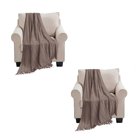 SOGA 2X Coffee Textured Knitted Throw Blanket Warm Cozy Woven Cover Couch Bed Sofa Home Decor with Tassels - Cafe Supply