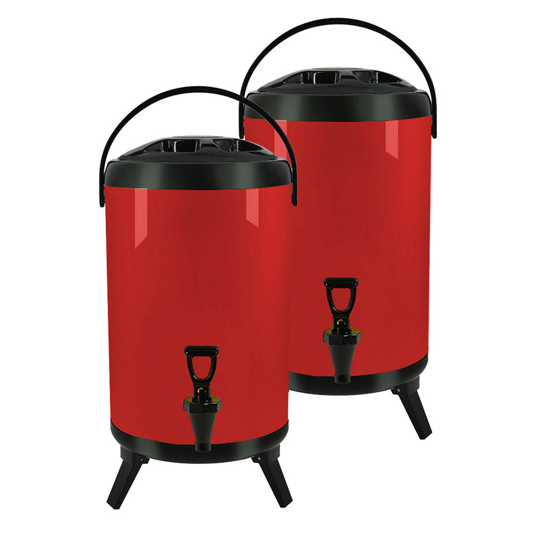 SOGA 2X 18L Stainless Steel Insulated Milk Tea Barrel Hot and Cold Beverage Dispenser Container with Faucet Red - Cafe Supply