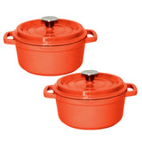 SOGA 2X Cast Iron 24cm Enamel Porcelain Stewpot Casserole Stew Cooking Pot With Lid Orange - Cafe Supply