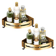 SOGA 2X Gold Wall-Mounted Triangular Bathroom Storage Corner Vanity Organiser Space Saving Adhesive Shelf Rack with Hooks - Cafe Supply