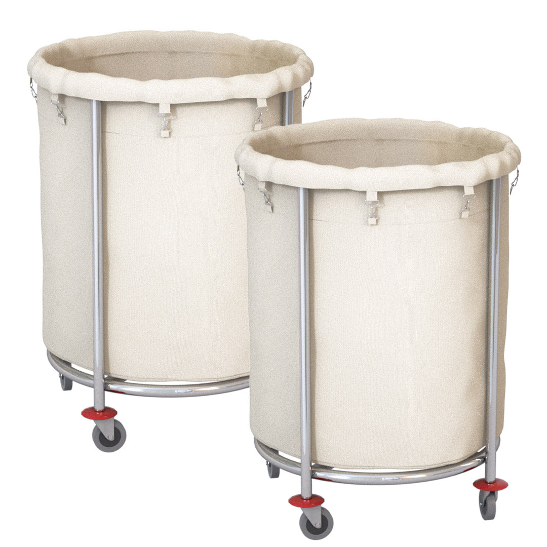 SOGA 2X Stainless Steel Commercial Round Soiled Linen Laundry Trolley Cart with Wheels White - Cafe Supply